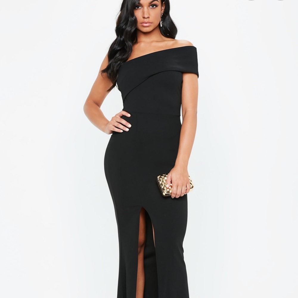 Missguided black one shoulder maxi dress